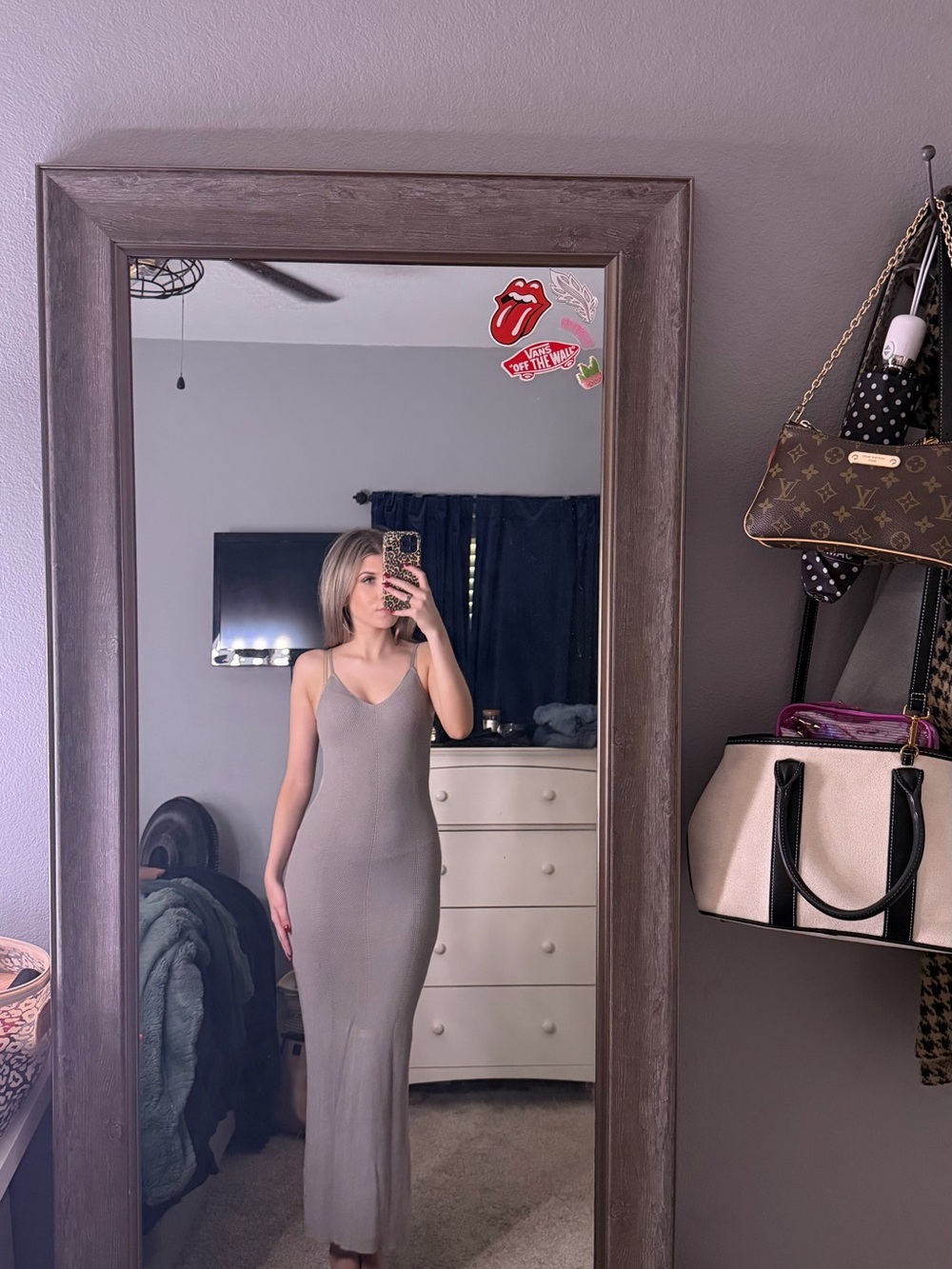 Freshman Taupe Bodycon V-Neck Maxi Dress